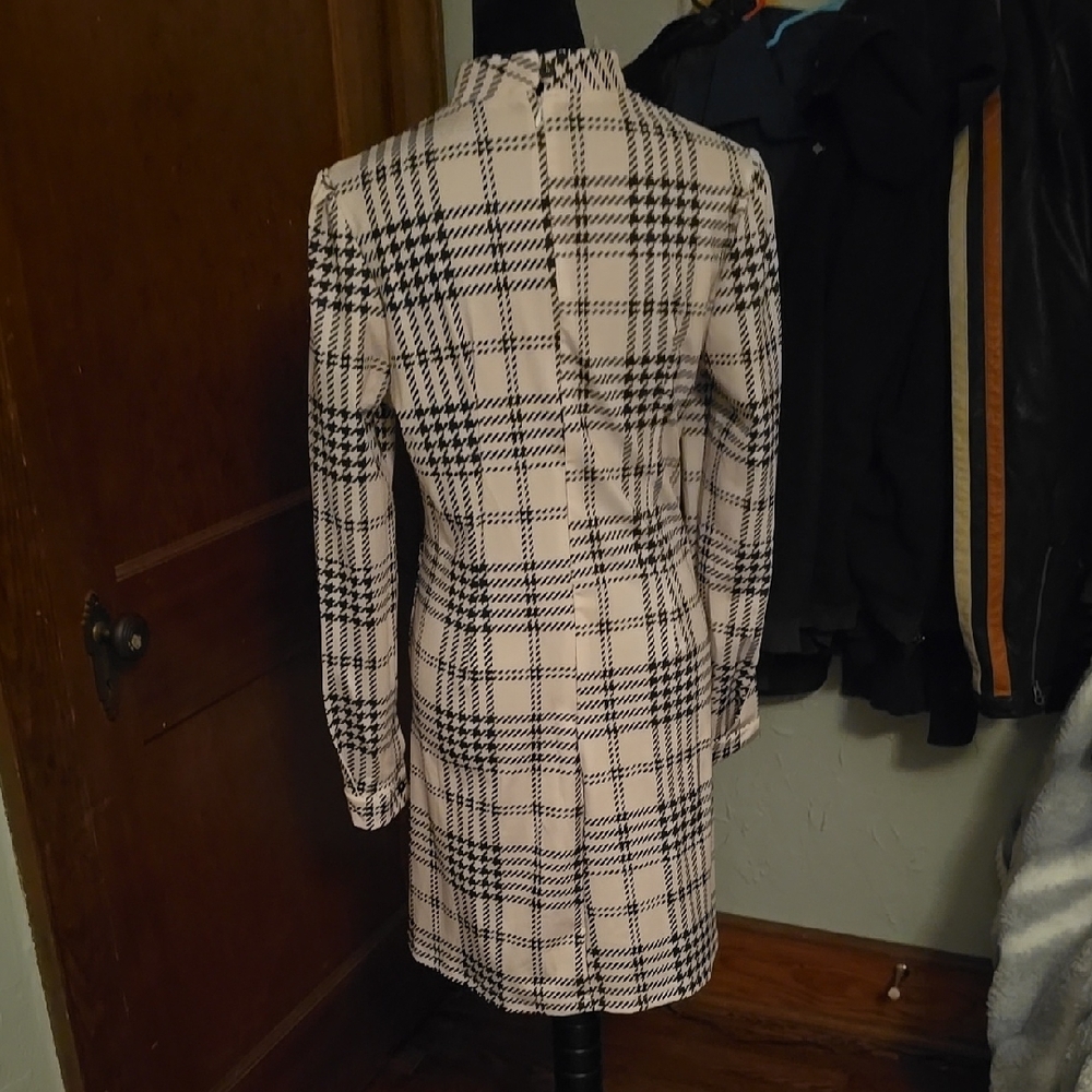 NWOT Cream A-Line Dress with Bishop Sleeves and Mock Neck - Picture 2 of 2